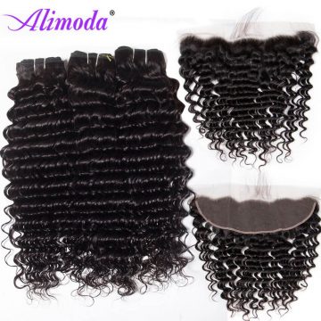 alimoda hair deep wave hair bundles with frontal