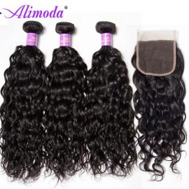 Ali moda hair water wave bundles with closure