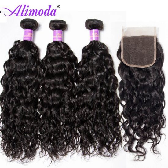 Ali moda hair water wave bundles with closure