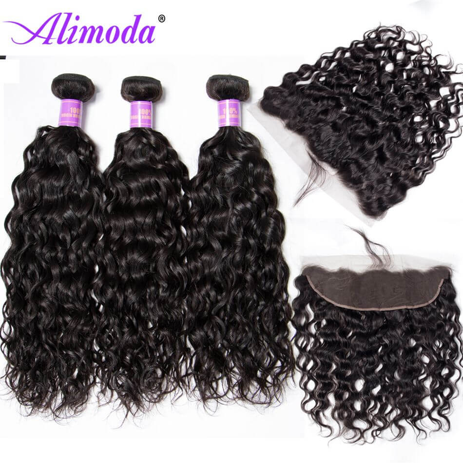 Ali moda hair water wave bundles with frontal