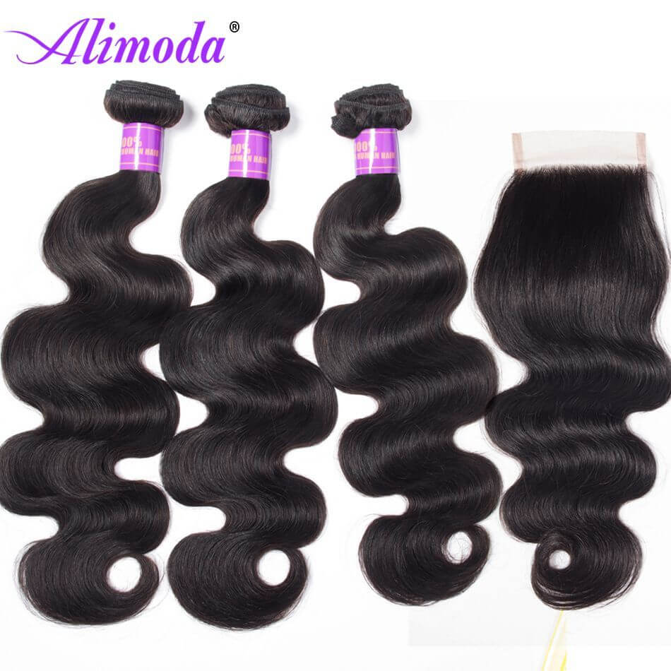 Alimoda hair body wave bundles with closure