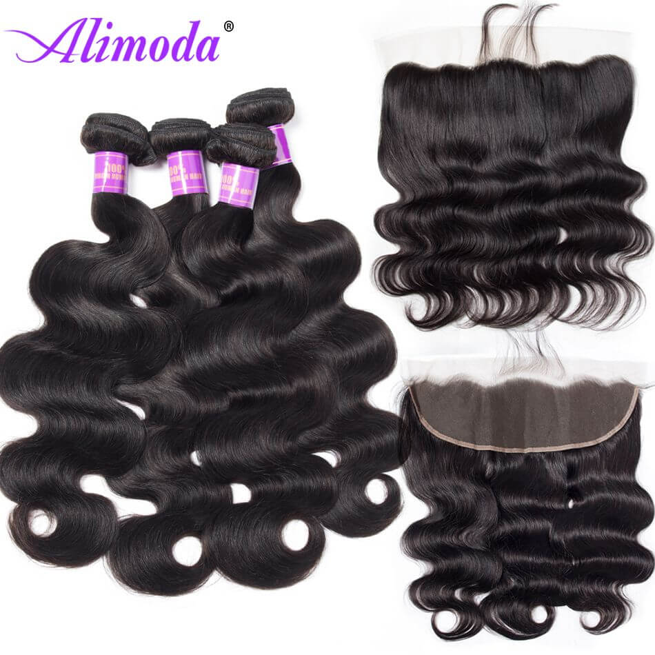 Alimoda hair body wave bundles with frontal