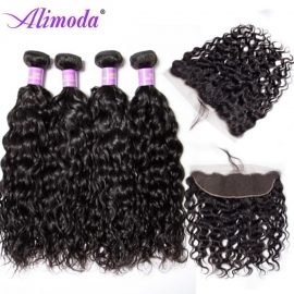 Ali moda hair water wave bundles with frontal 5