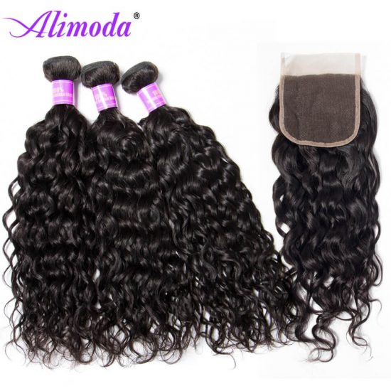 Ali moda hair water wave bundles with closure 8