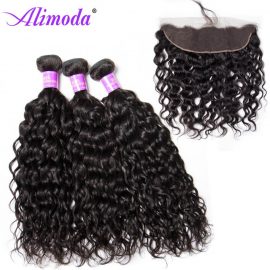 Ali moda hair water wave bundles with frontal 8