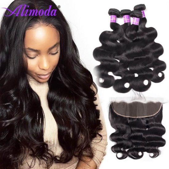 Alimoda hair body wave bundles with frontal 8