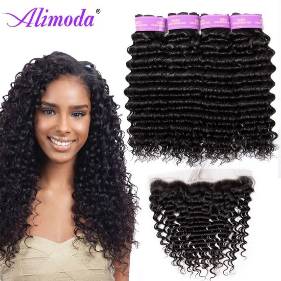 alimoda hair deep wave hair bundles with frontal 8
